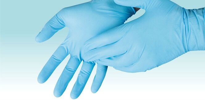 disposable gloves to protect hands when treating feet against fungal infections